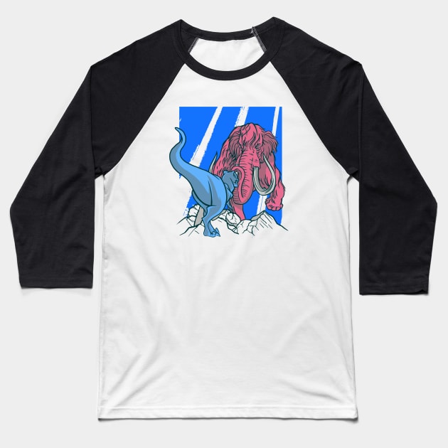 T-Rex Vs Mammoth. Baseball T-Shirt by Lees Tees